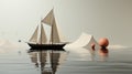 A sailboat on water with two orange balls Royalty Free Stock Photo