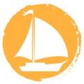 Sailboat, white logo on an orange circular background Royalty Free Stock Photo