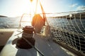 Sailboat with winch and rope on deck Royalty Free Stock Photo
