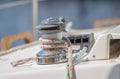 Sailboat winch with rope on yacht deck Royalty Free Stock Photo