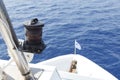 Sailboat winch and rope yacht detail. Aegean sea Royalty Free Stock Photo