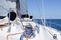 Sailboat winch and rope yacht detail Close up on winch and rope of yacht over blue Royalty Free Stock Photo