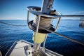 Sailboat Winch and Rope Yacht detail. Yachting. Royalty Free Stock Photo