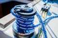 Sailboat winch and rope yacht detail. Yachting Royalty Free Stock Photo