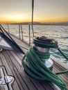 Sailboat winch and rope yacht detail. Yachting Royalty Free Stock Photo