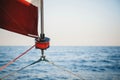 Sailboat winch, sail and nautical rope yacht detail. Yachting, marine background
