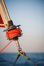 Sailboat winch, sail and nautical rope yacht detail. Yachting, marine background