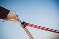 Sailboat winch, sail and nautical rope yacht detail. Yachting, marine background Royalty Free Stock Photo