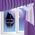 Sailboat and window Royalty Free Stock Photo