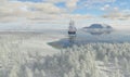 Sailboat in winter landscape Royalty Free Stock Photo
