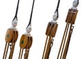 Sailboat wooden marine rigs and ropes Royalty Free Stock Photo