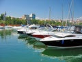 Sailboat and Yacht anchored in the small port Tomis Royalty Free Stock Photo