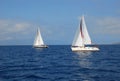 Sailboat yacht sailing racing in blue water Greece Royalty Free Stock Photo