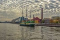 Sailboat `Zabava` Fun, floating bar, moored on Petrogradskaya embankment in St. Petersburg