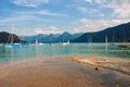 Sailboats on an alpine lake Wolfgangsee, Austria