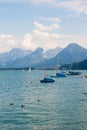 Sailboats on alpine lake Wolfgangsee, Austria