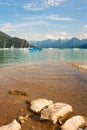 Sailboats on alpine lake Wolfgangsee, Austria