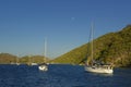 Sailboats at anchor in Great Harbour, Peter Island, BVI