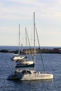 Sailboats anchored in marina Royalty Free Stock Photo