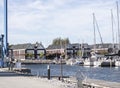 Sailboats anchored in marina