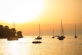 Sailboats anchored near coast Royalty Free Stock Photo