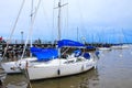 Sailboats anchored at the port in Colonia del Sacramento, Uruguay