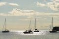 Sailboats in the bay of Cape Sounio where the temple of Poseidon is located