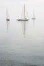 Sailboats calm water fog Royalty Free Stock Photo