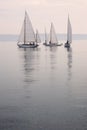 Sailboats Calm Water Fog