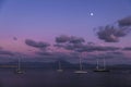 Sailboats and catamarans at sunset in Naples, Italy