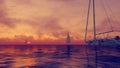 Sailboats at cloudy sunset