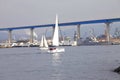 Sailboats & the Coronado bridge. Royalty Free Stock Photo