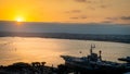 Sunset over the USS Midway on San Diego Bay in Southern California