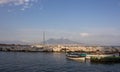 Sailboats in dock against Vesuvius volcano and Mediterranean sea. Boats in harbour in Naples Napoli, Italy. Royalty Free Stock Photo