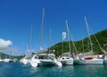 Sailboats docked at the Soper`s Hole Wharf & Marina in Tortola, British Virgin Islands Royalty Free Stock Photo