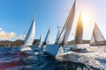 Sailboats elegantly cruising across the vast expanse of the stunning ocean waters