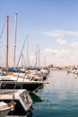 Sailboats, fishing boats and yachts close from overhead