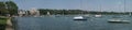 Sailboats Floating on Water in front of a Large Bandshell, Panorama/Banner