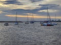 Sailboats at harbor during sunset Royalty Free Stock Photo