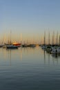 Sailboats in Izola harbor at dawn .Southwestern Slovenia on the Adriatic coast.