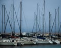 Sailboats in a marina with a storm rolling in on Lake Michigan Royalty Free Stock Photo