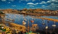 Sailboats moored in canal at the Conway Bay Harbor Royalty Free Stock Photo