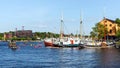 Sailboats moored on the shore of the Skeppsholmen