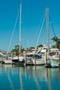 Sailboats moored in tropical harbor Royalty Free Stock Photo