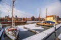 Sailboats mooring in winter time in GdaÃâsk