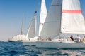 Sailboats near Cyprus coast, super yacht in background