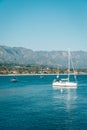 Sailboats in the Pacific Ocean, seen from Stearns Wharf, in Santa Barbara, California Royalty Free Stock Photo