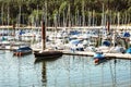 Sailboats at the pier in Brombachsee, Germany, summer vacation