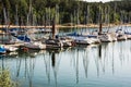 Sailboats at the pier in Brombachsee, Germany, summer vacation