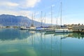 Sailboats reflected on sea at Kalamata Greece Royalty Free Stock Photo